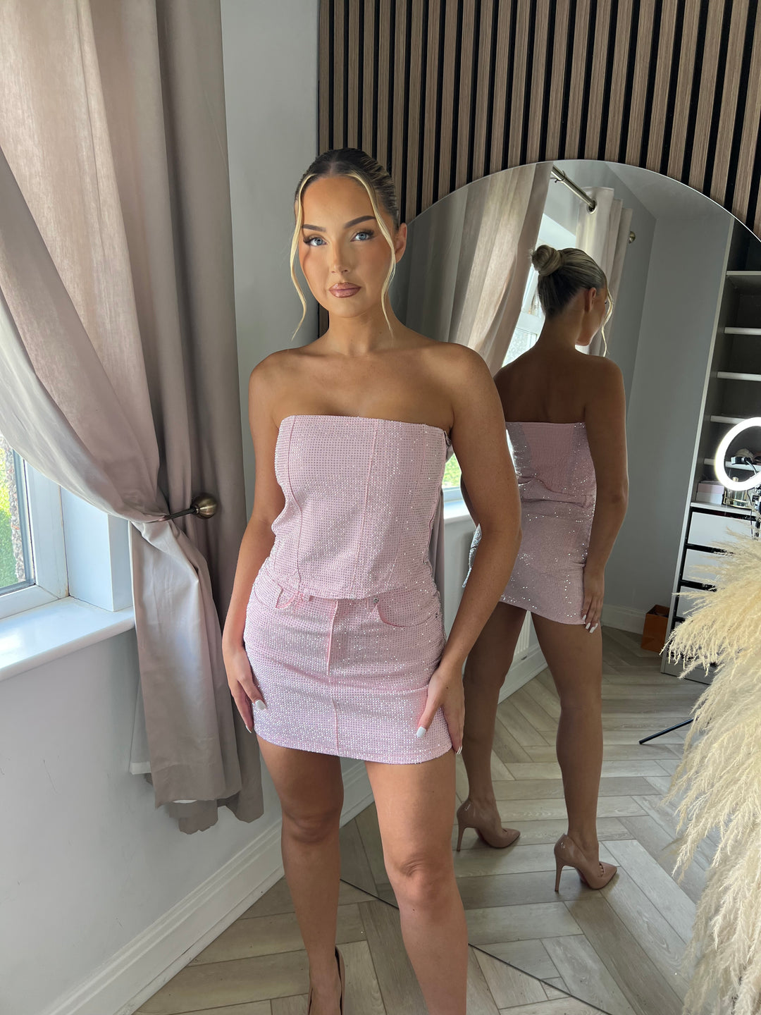 Baby Pink Matching Diamanté Corset Top