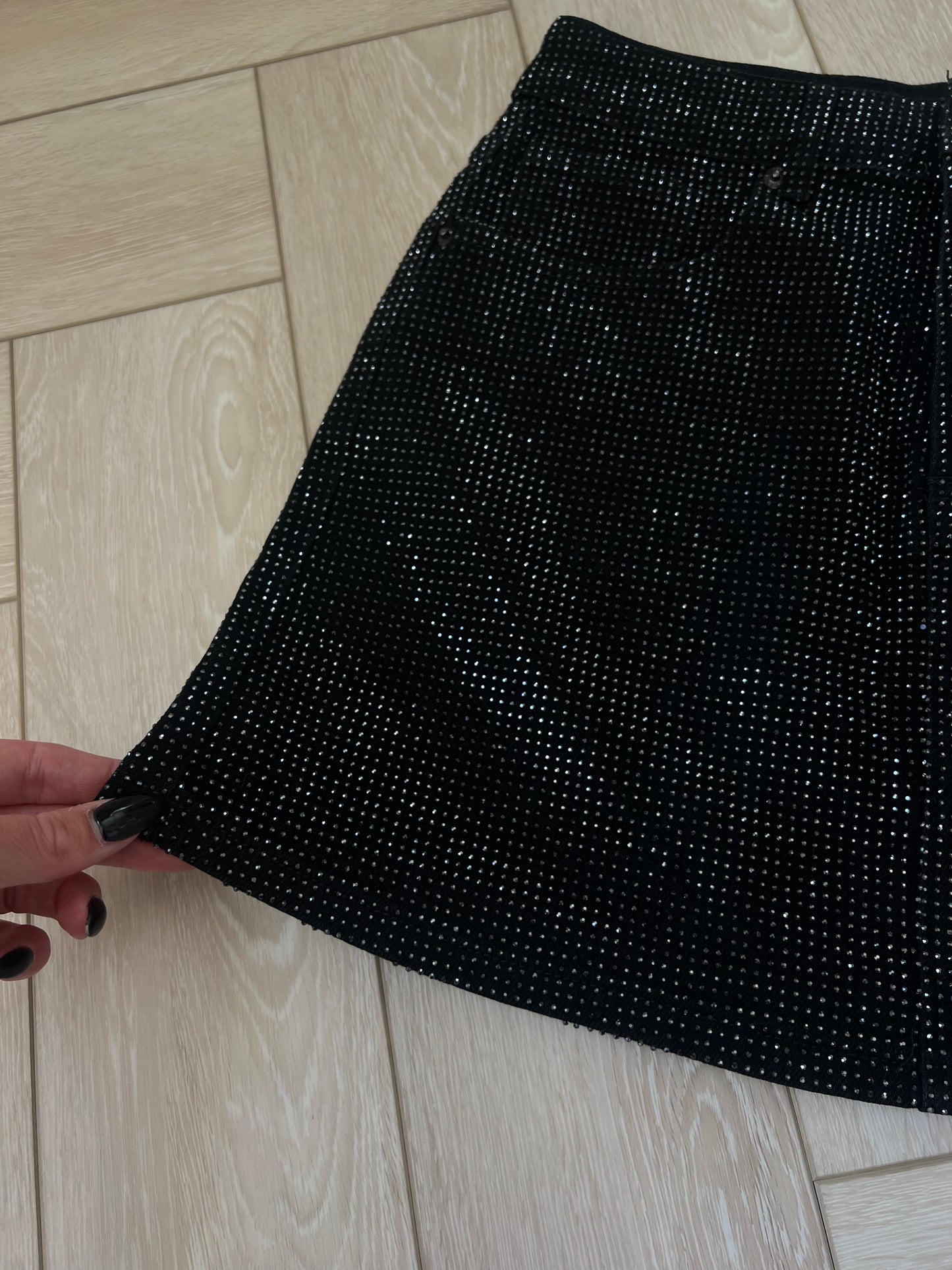 Black Diamanté Mini Skirt