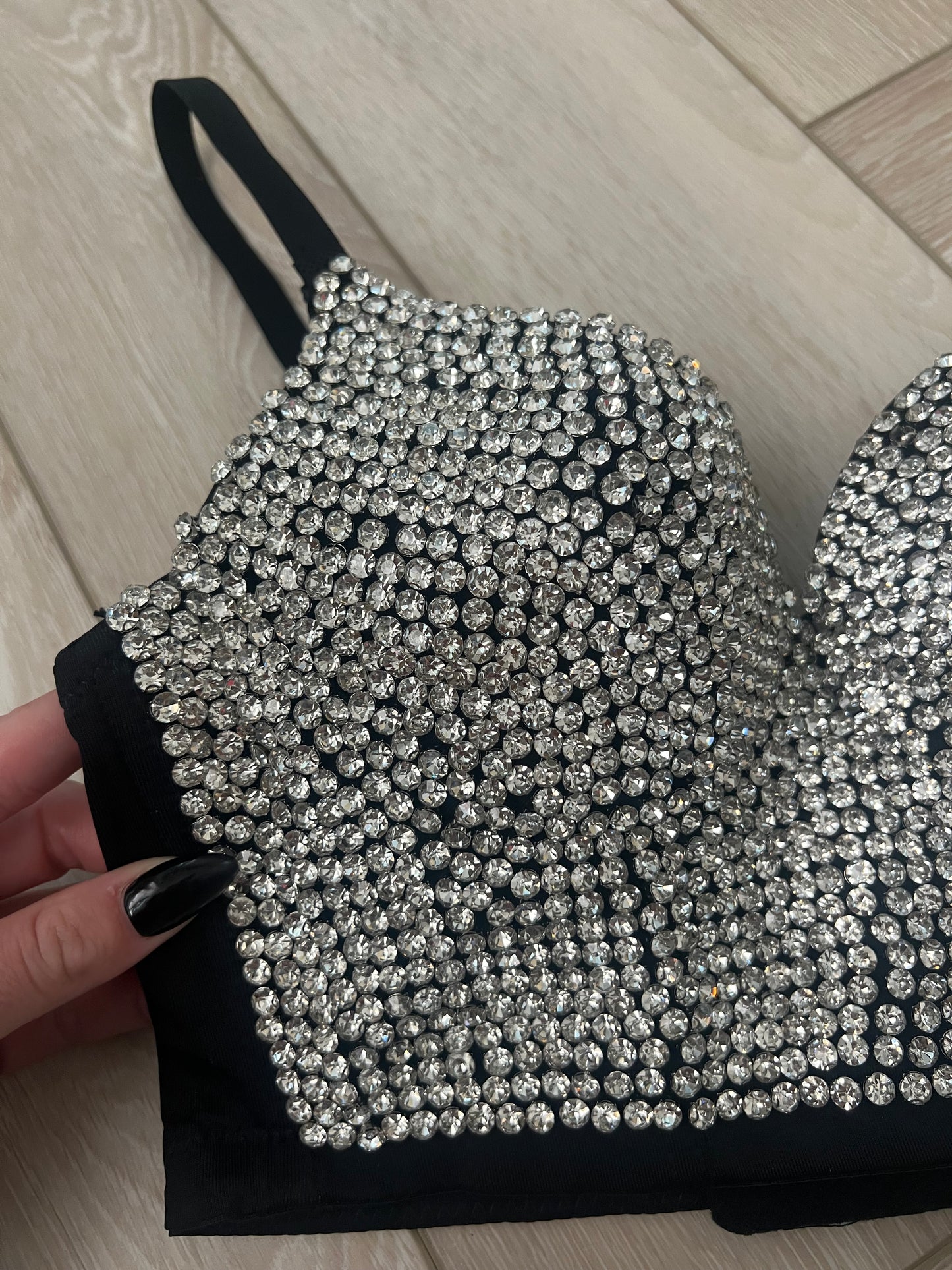 Black Diamanté Bustier Top