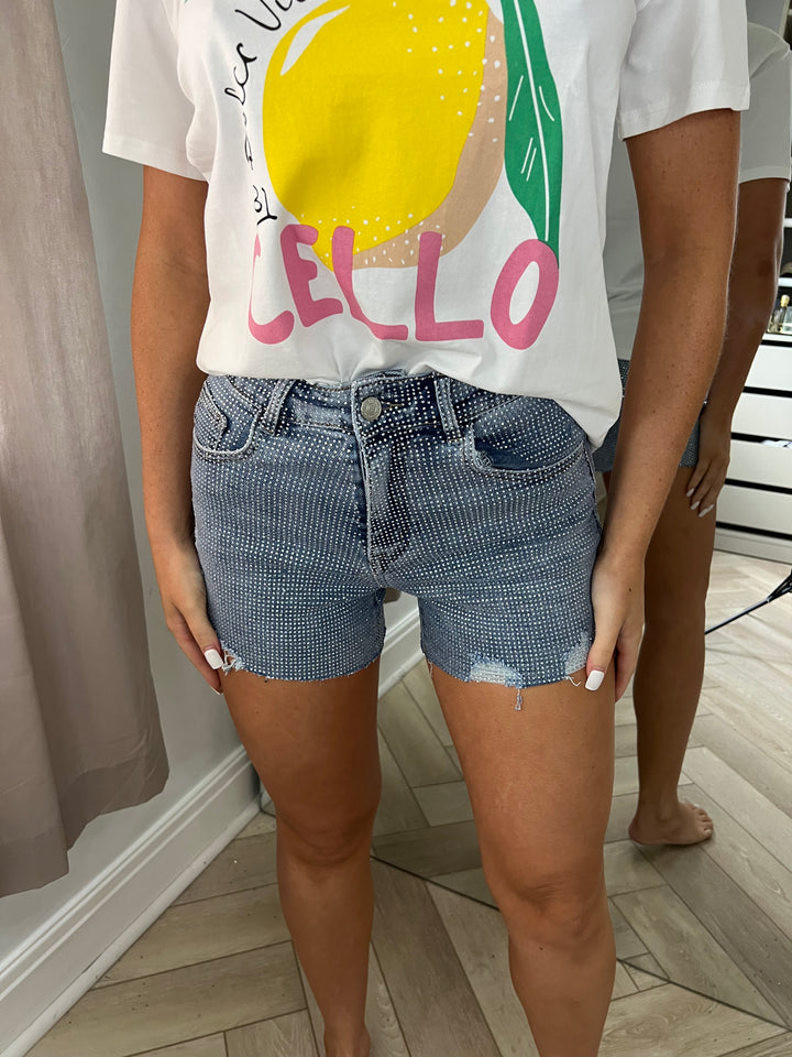 Mid Blue Super Stretch Denim Shorts