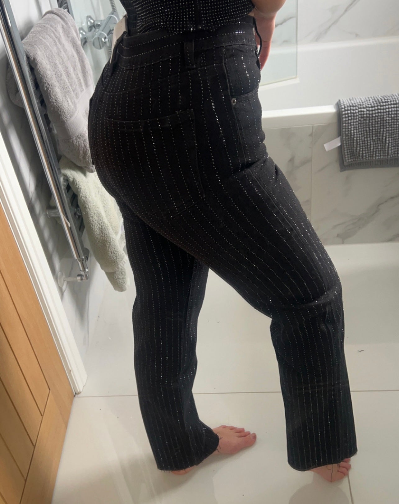 Black Striped Diamanté Jeans