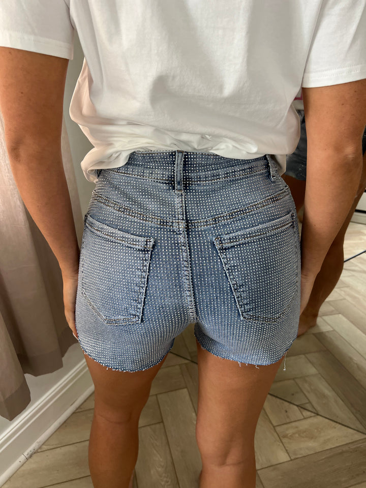 Mid Blue Super Stretch Denim Shorts