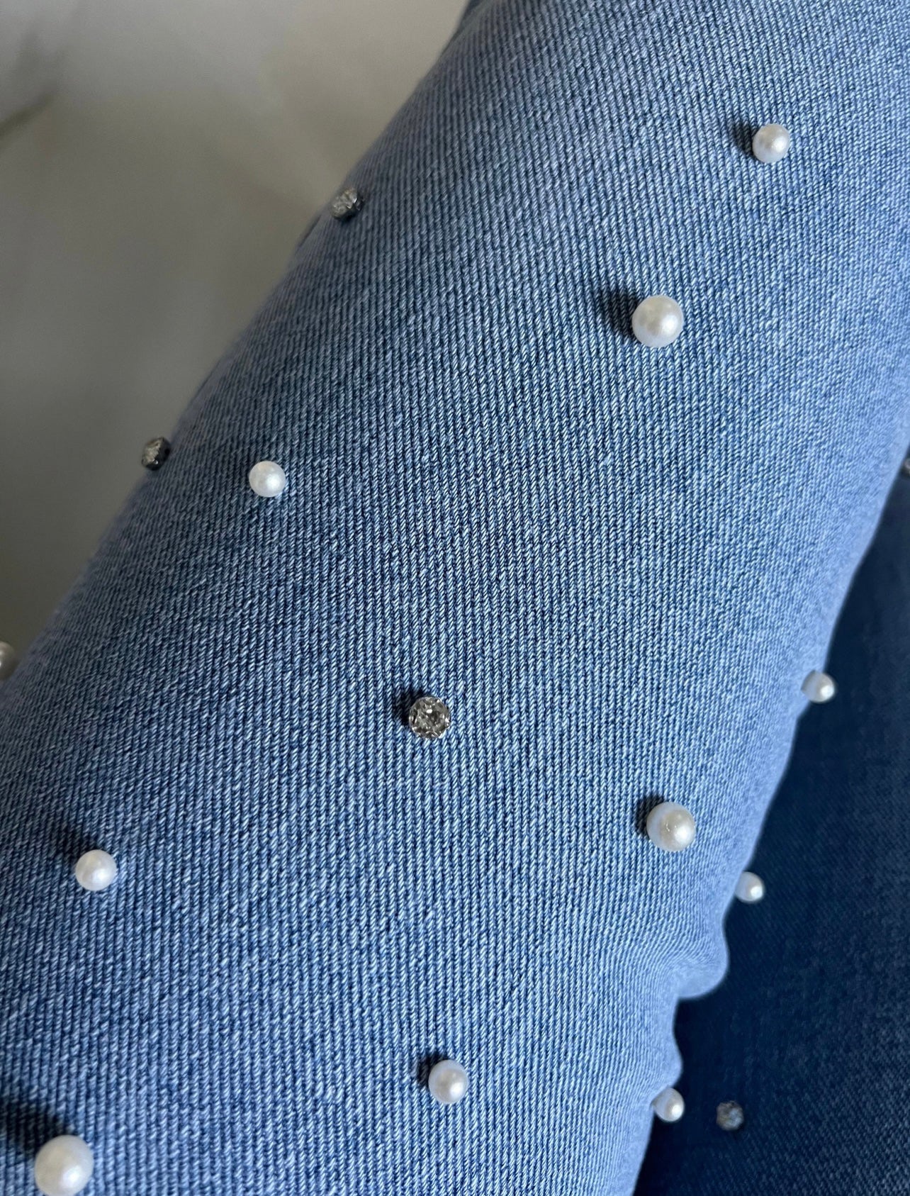 3D Pearl & Diamanté Straight Leg Jeans