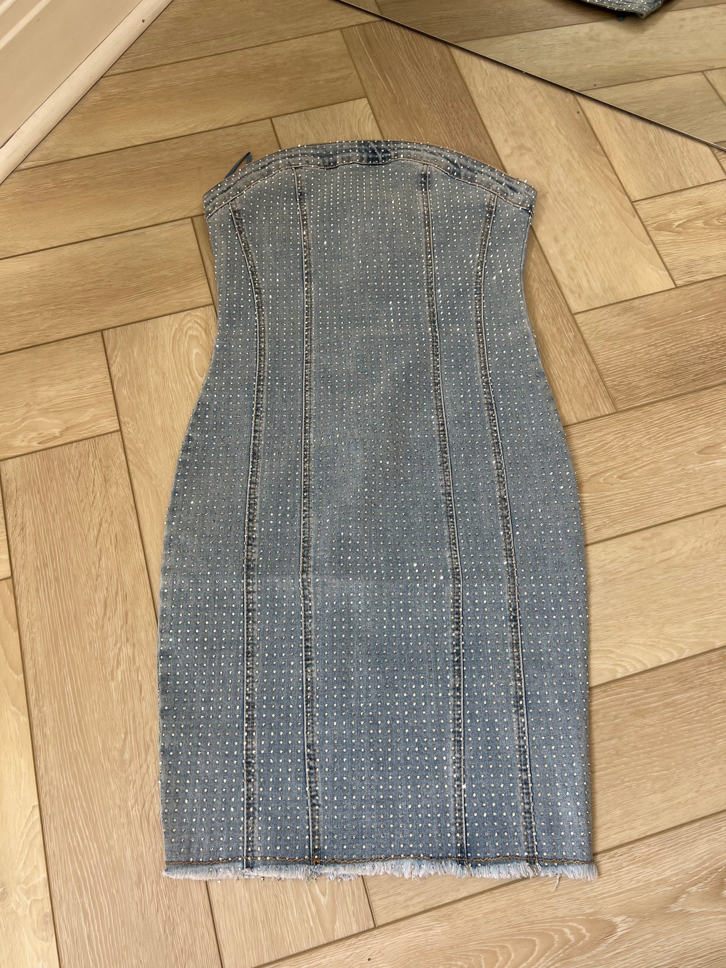 Half Diamanté Denim Dress