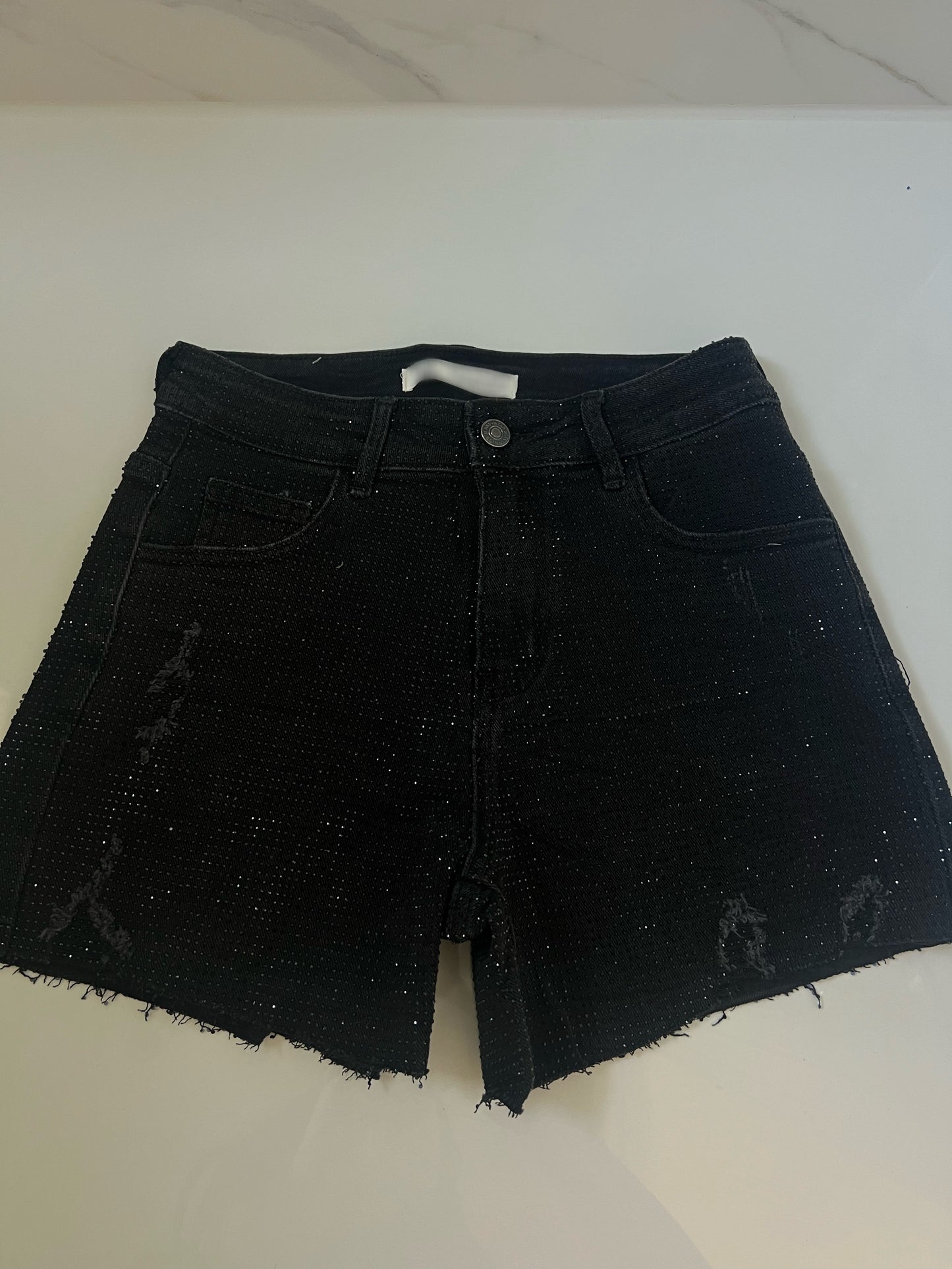Black Stretchy Diamanté Shorts