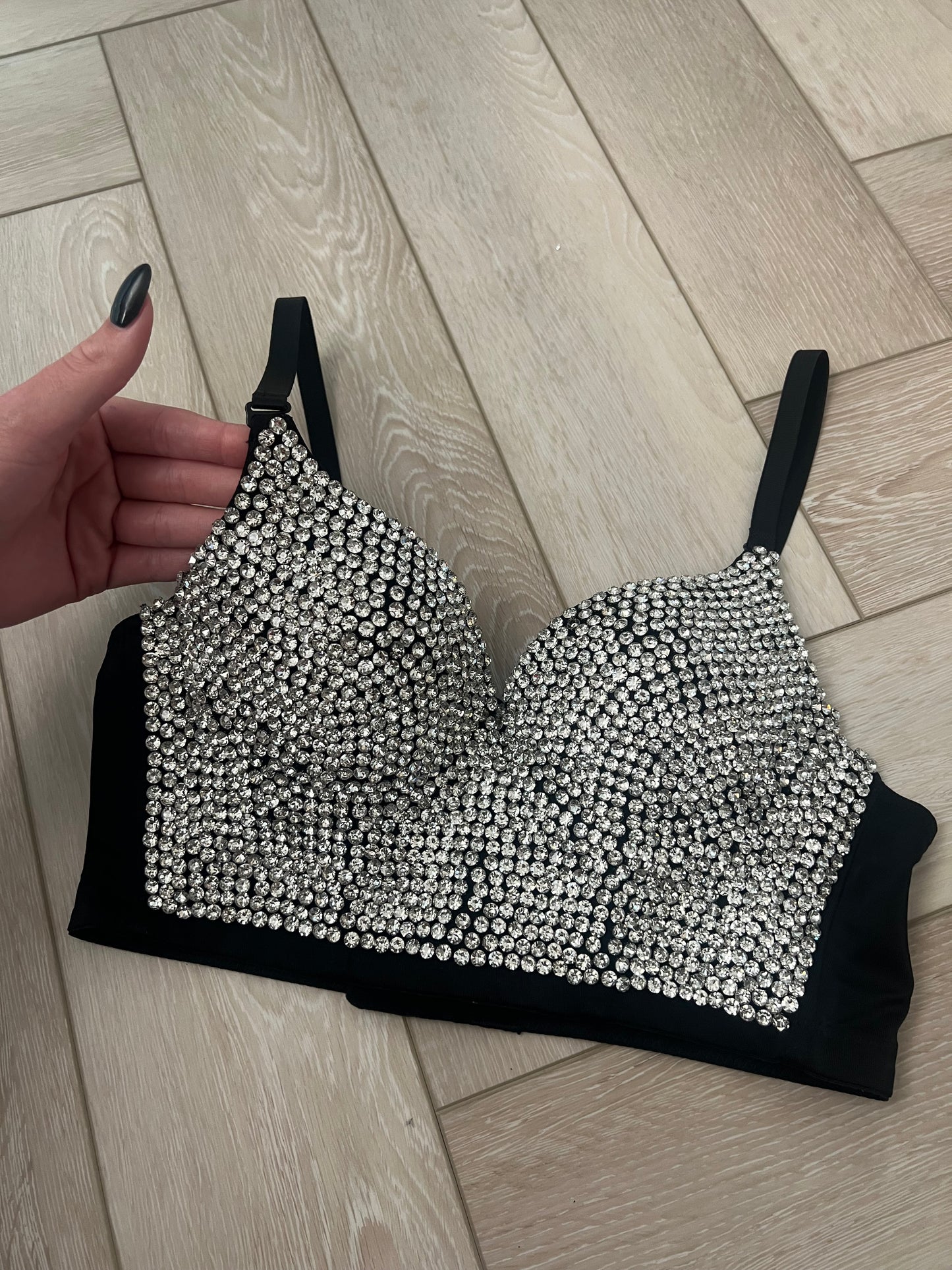 Black Diamanté Bustier Top