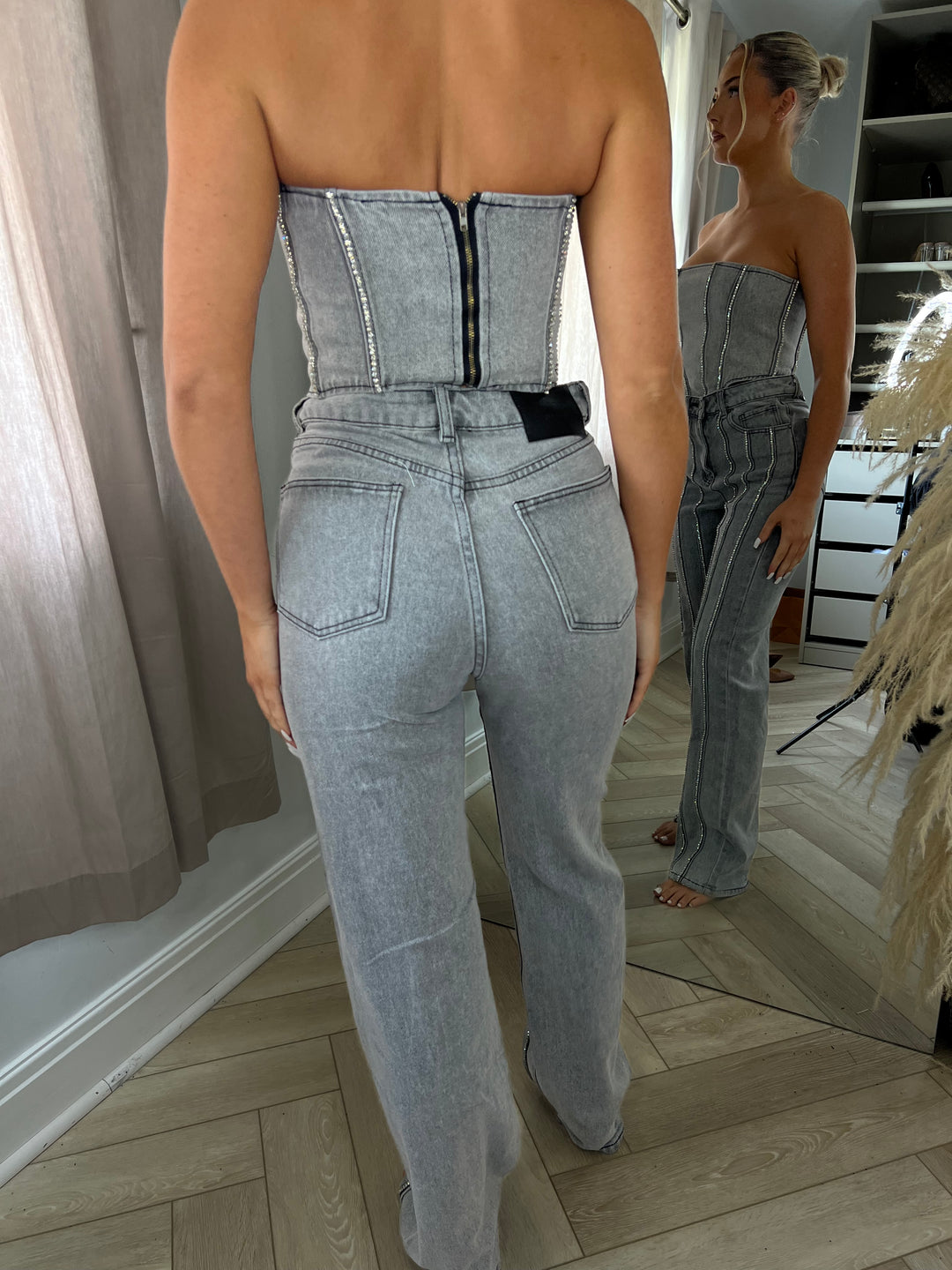 Acid Wash Diamanté Matching Top