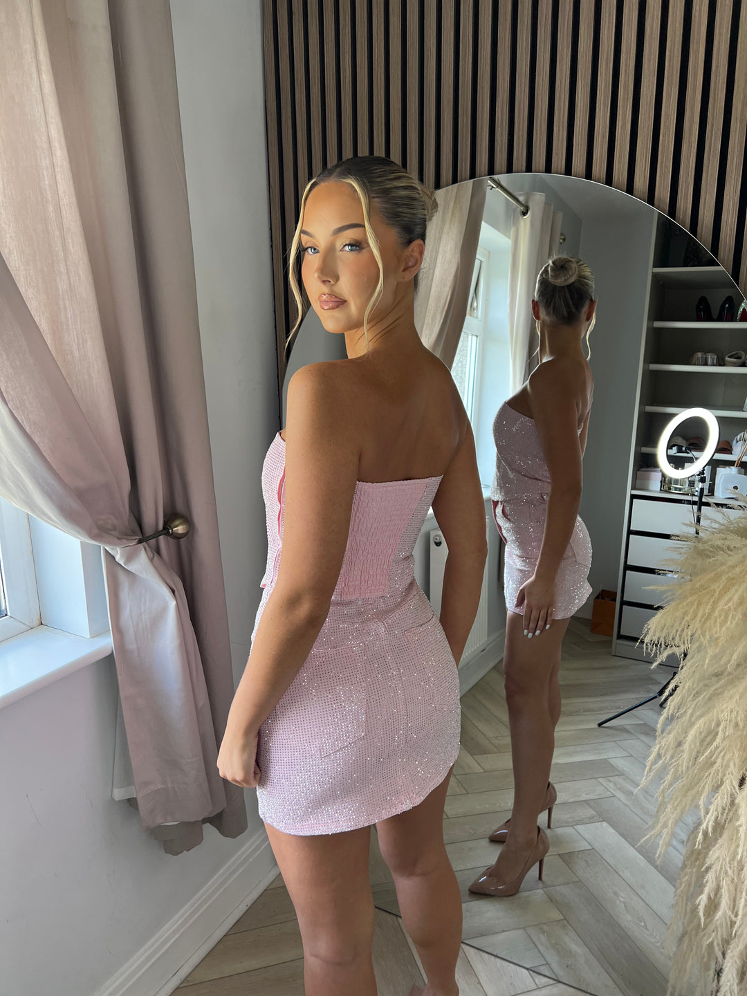 Baby Pink Matching Diamanté Corset Top