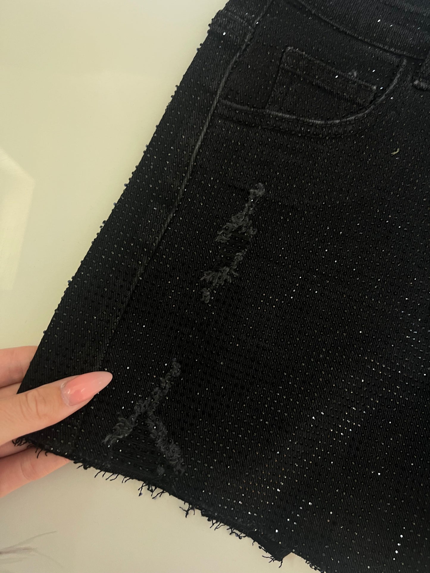 Black Stretchy Diamanté Shorts