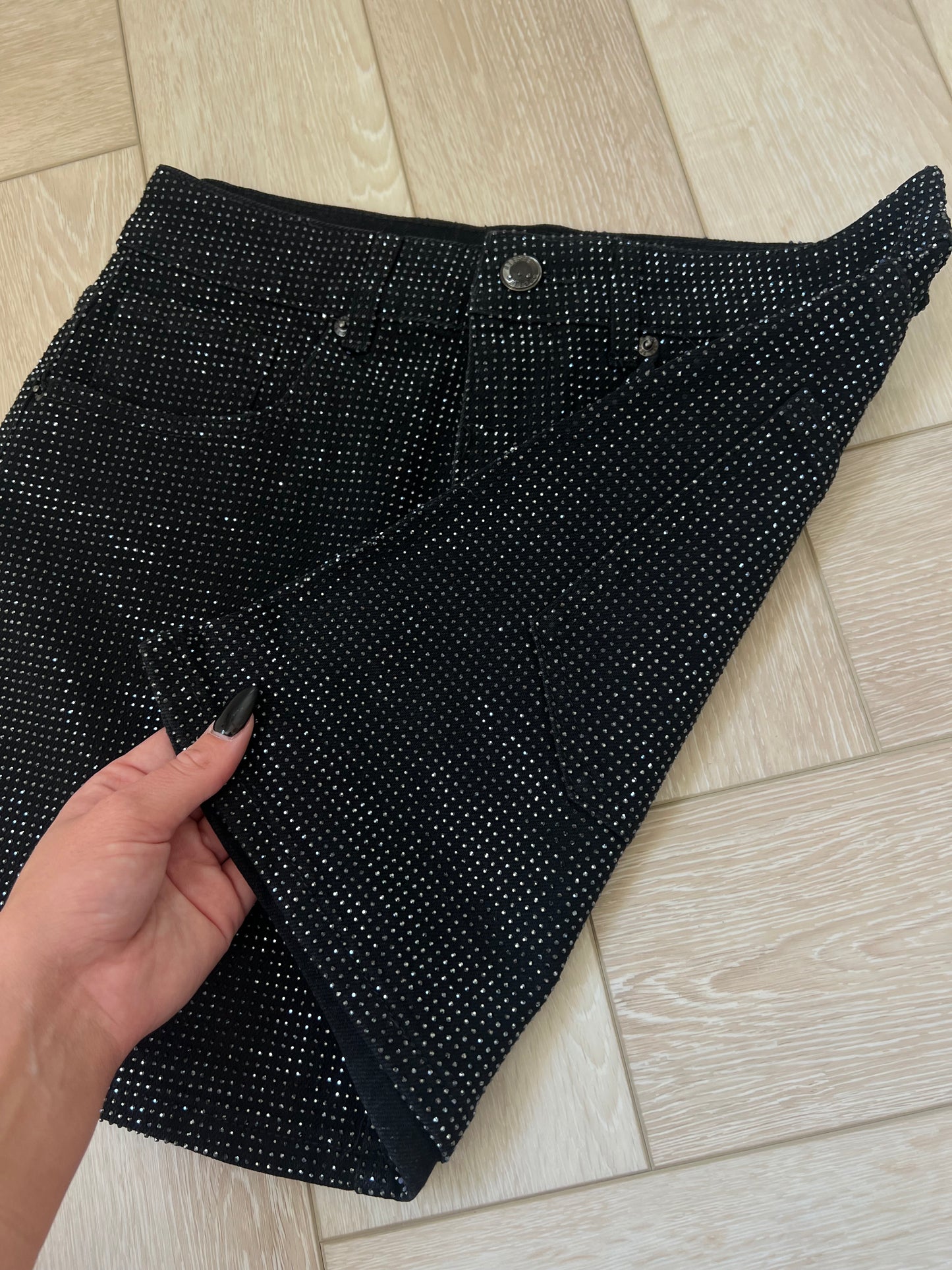 Black Diamanté Mini Skirt