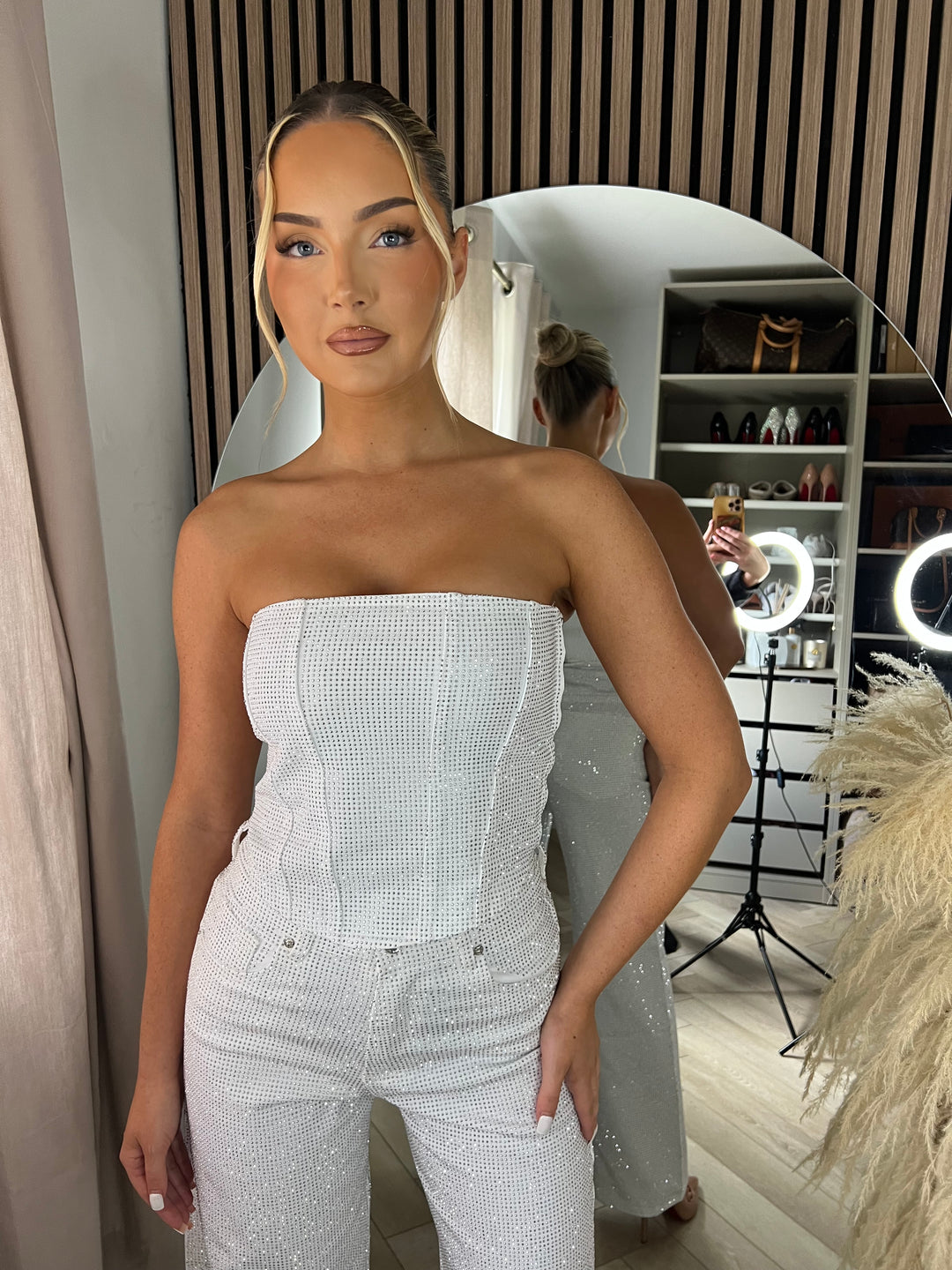 White Diamanté Strapless Top