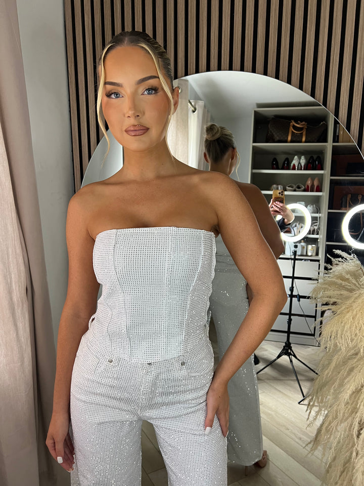 White Diamanté Strapless Top