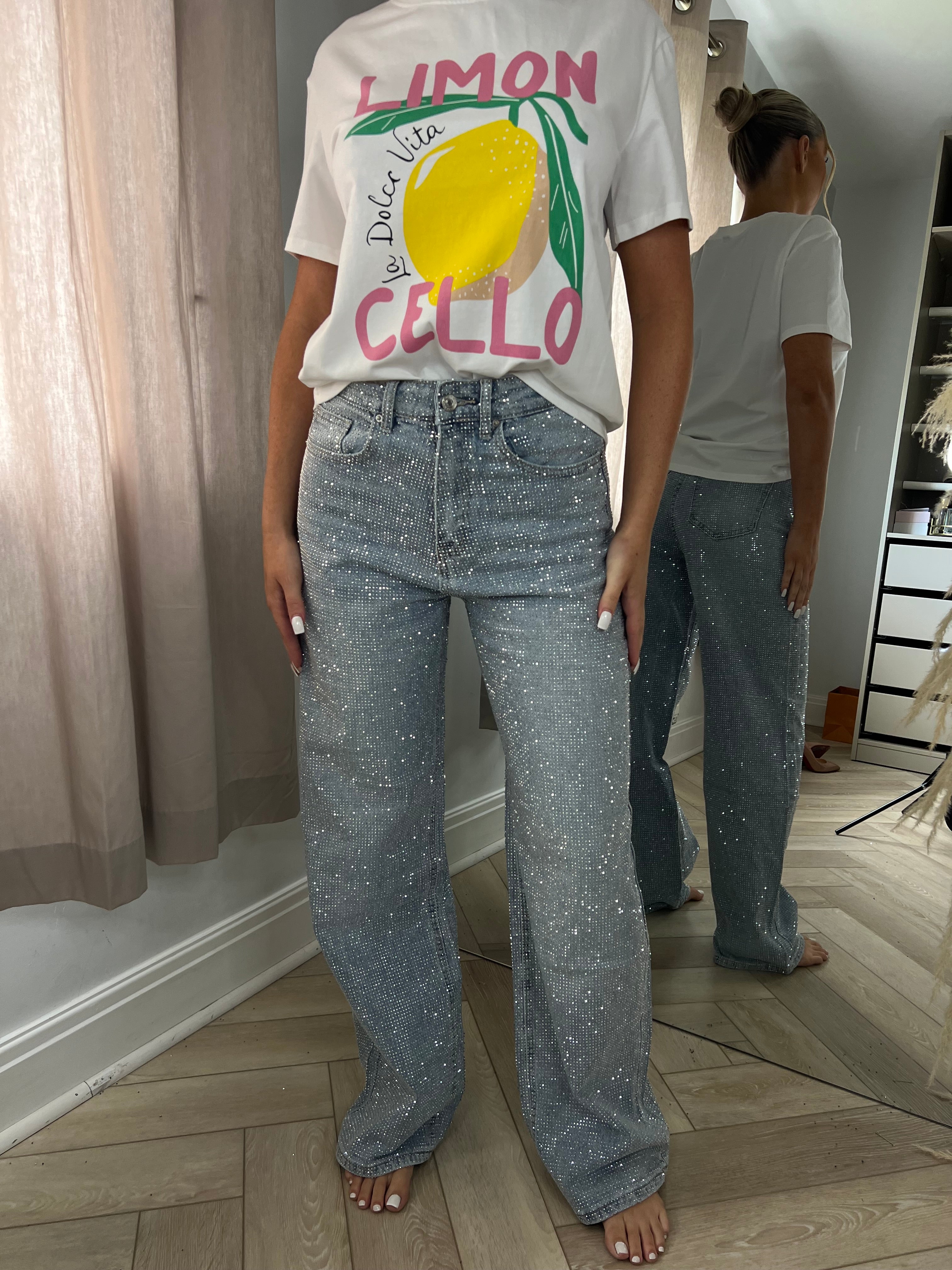 Wide Leg Denim - Metallic Silver main image 0