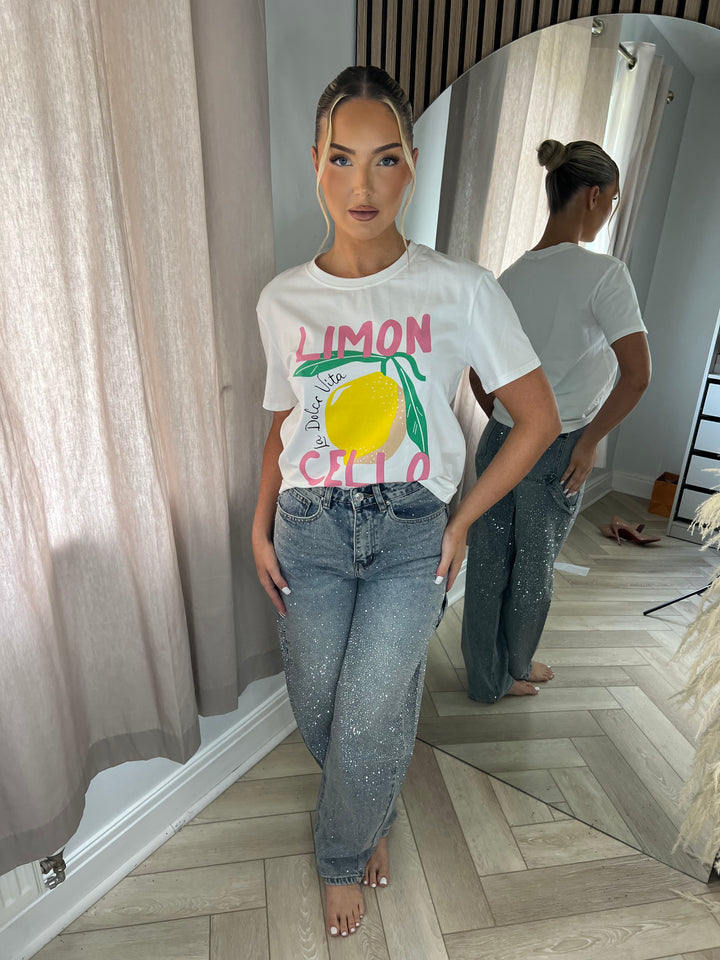 Blue Diamanté High Rise Balloon Leg Jeans