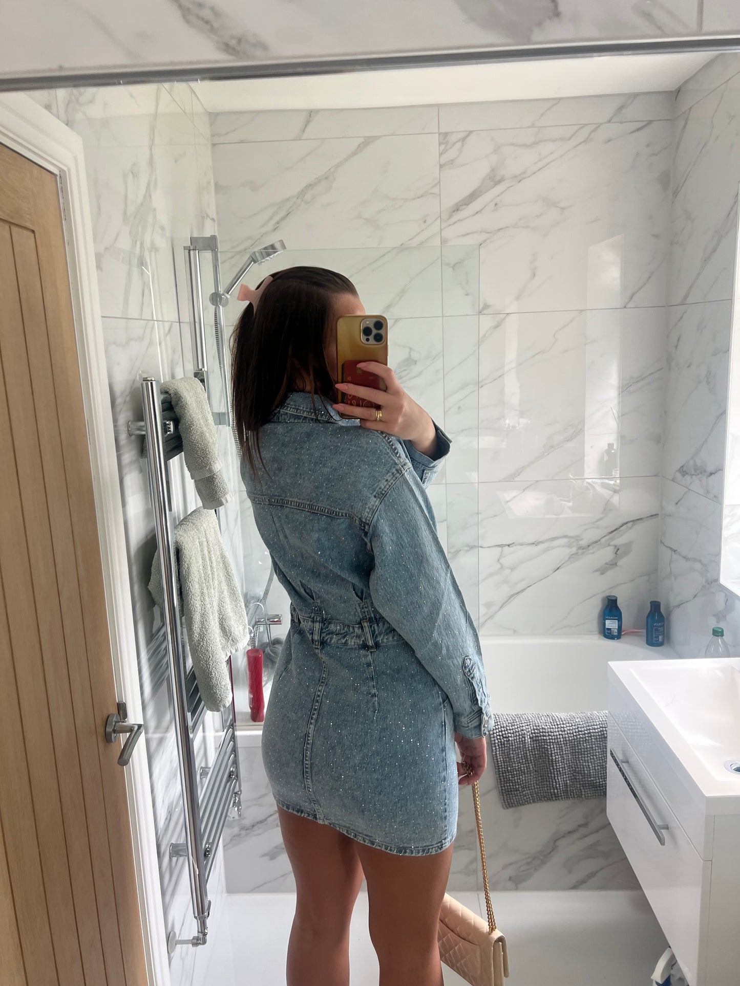 Denim Diamanté Button Dress