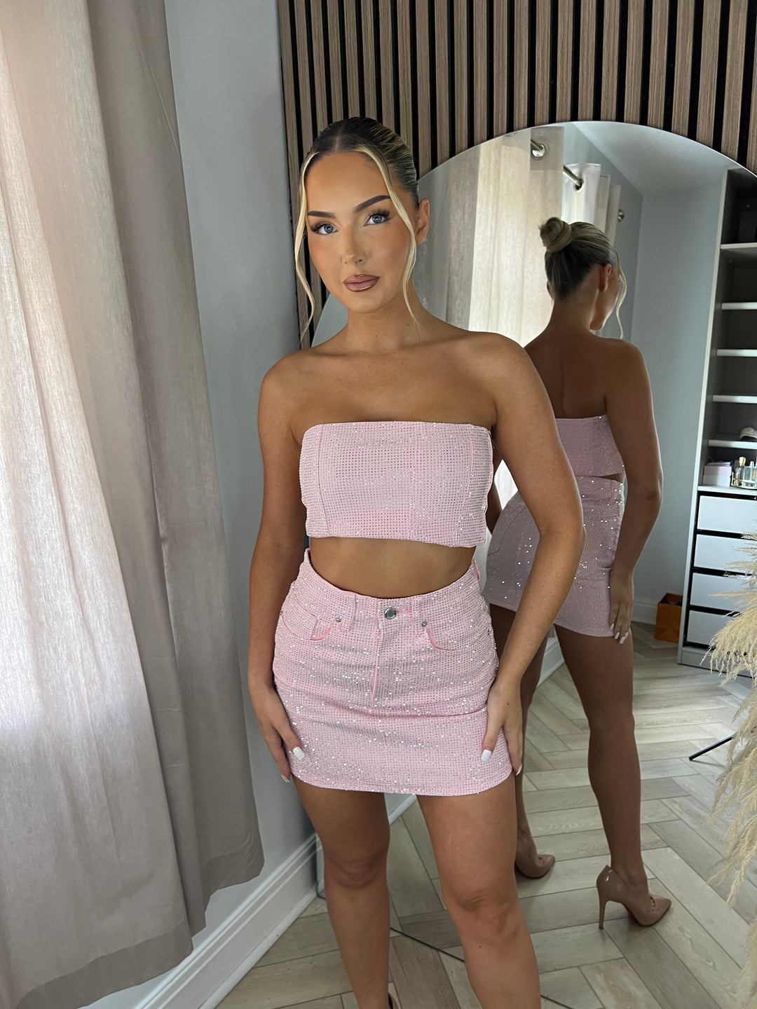 Baby Pink Matching Diamanté Corset Top