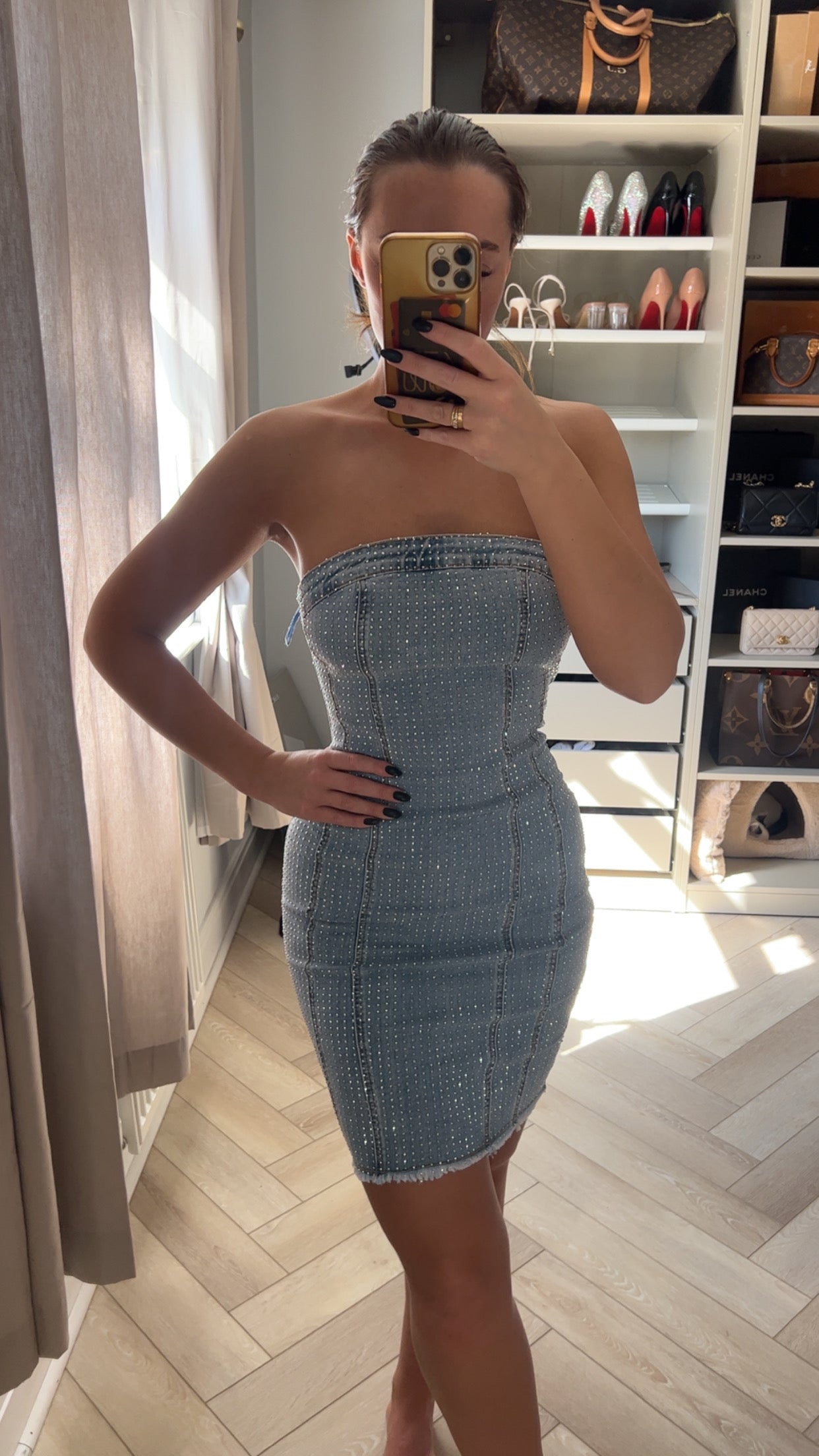 Half Diamanté Denim Dress