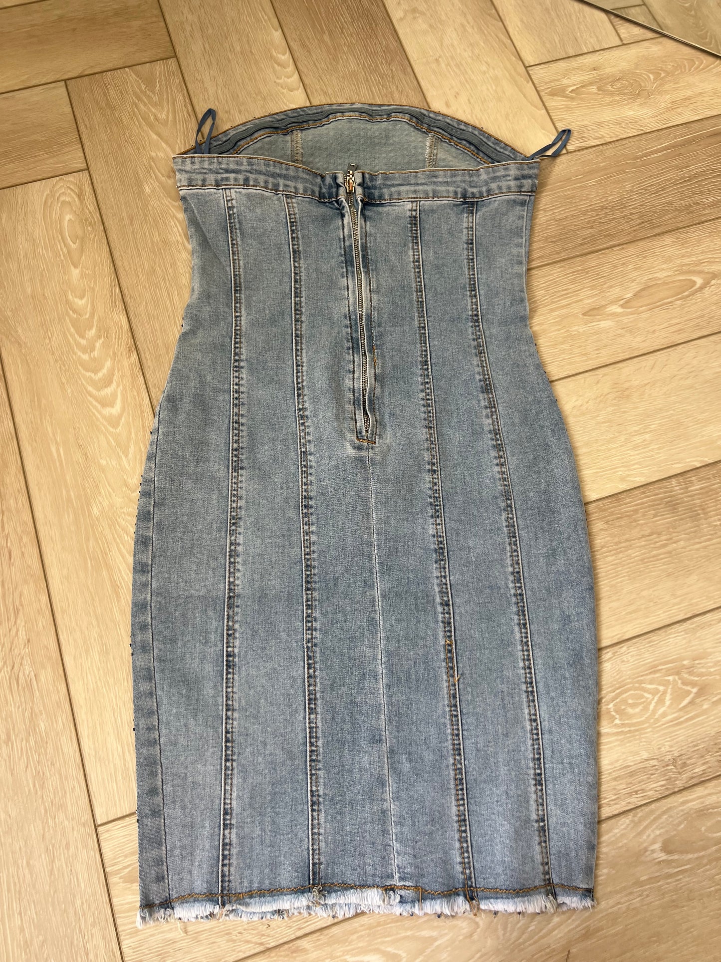 Half Diamanté Denim Dress