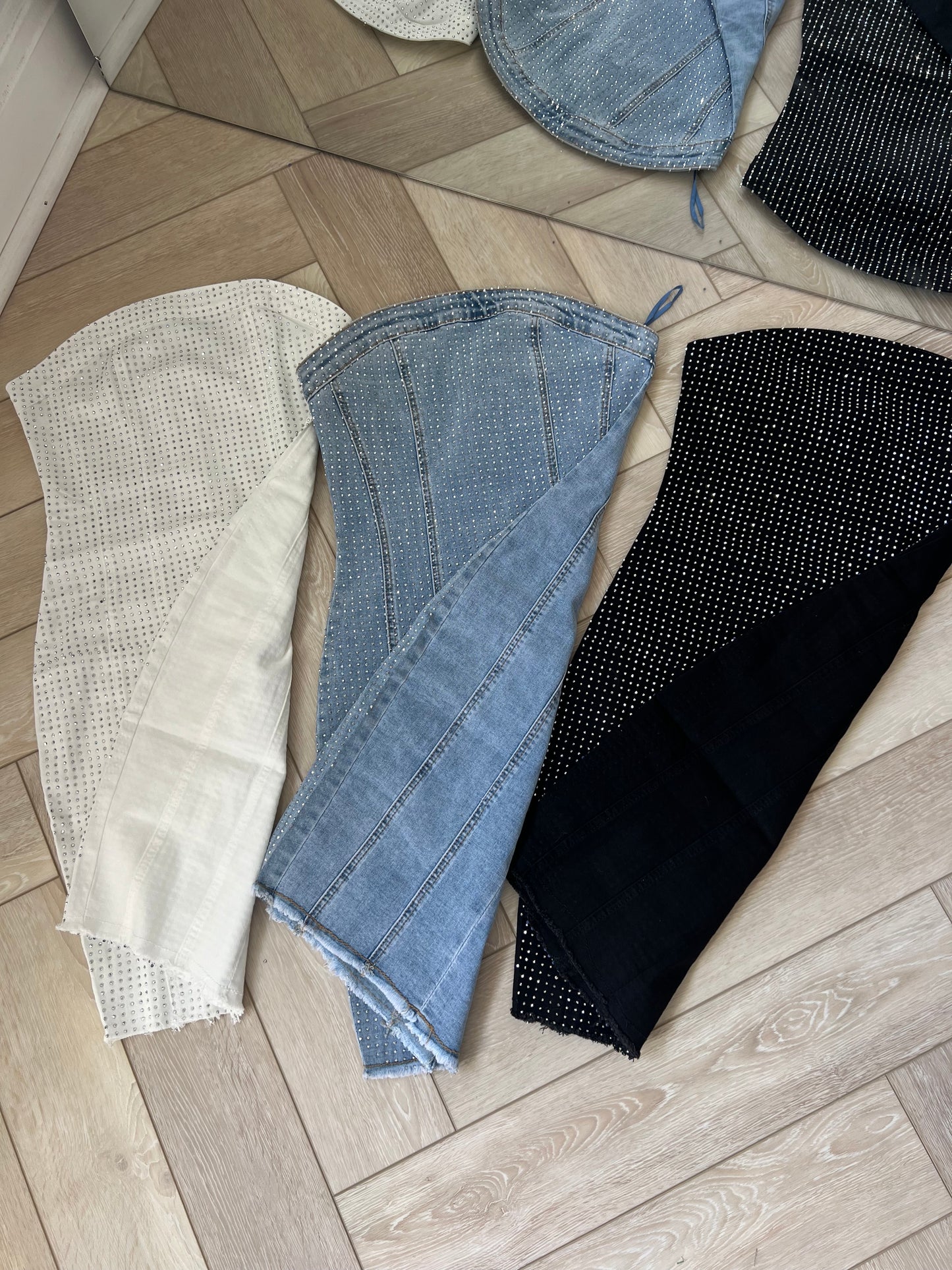 Half Diamanté Denim Dress