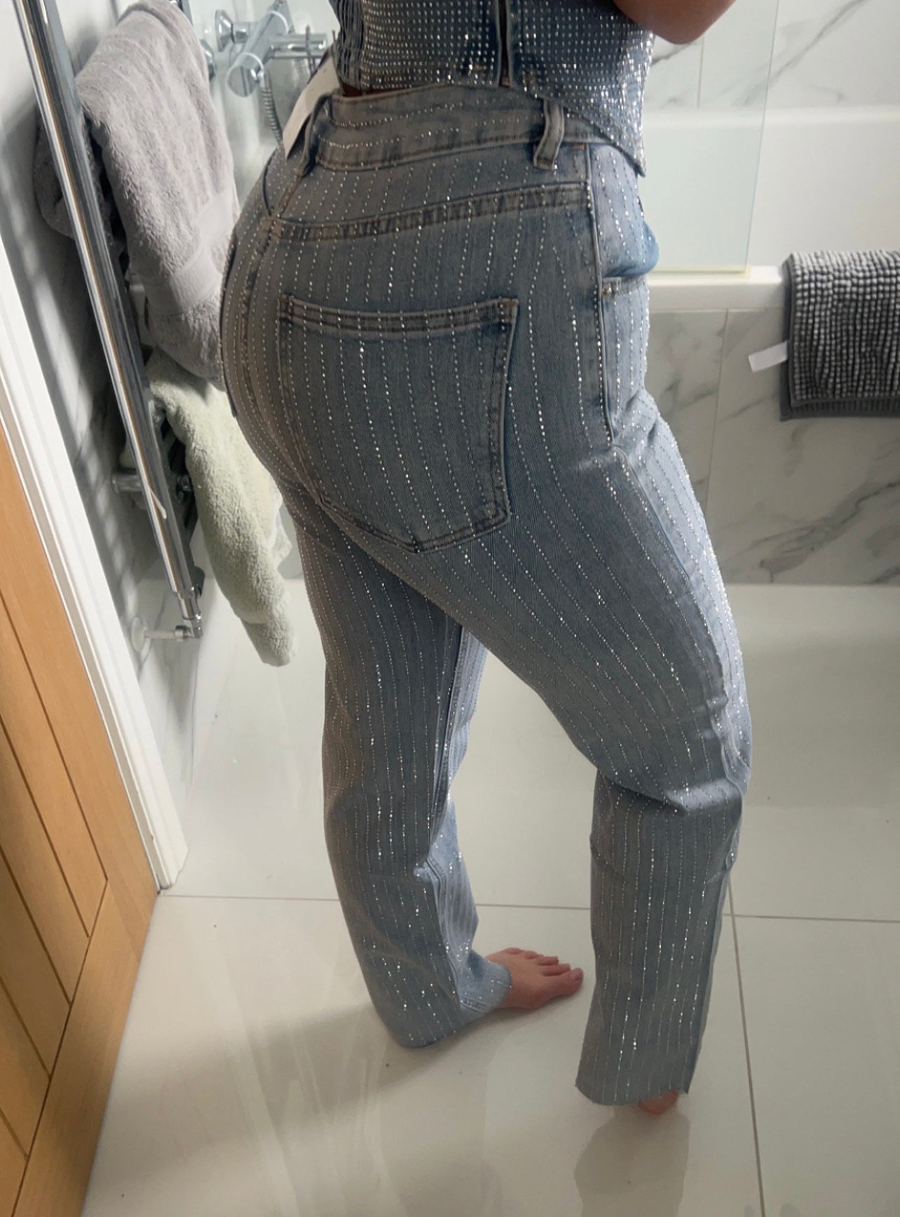 Blue Striped Diamanté Jeans
