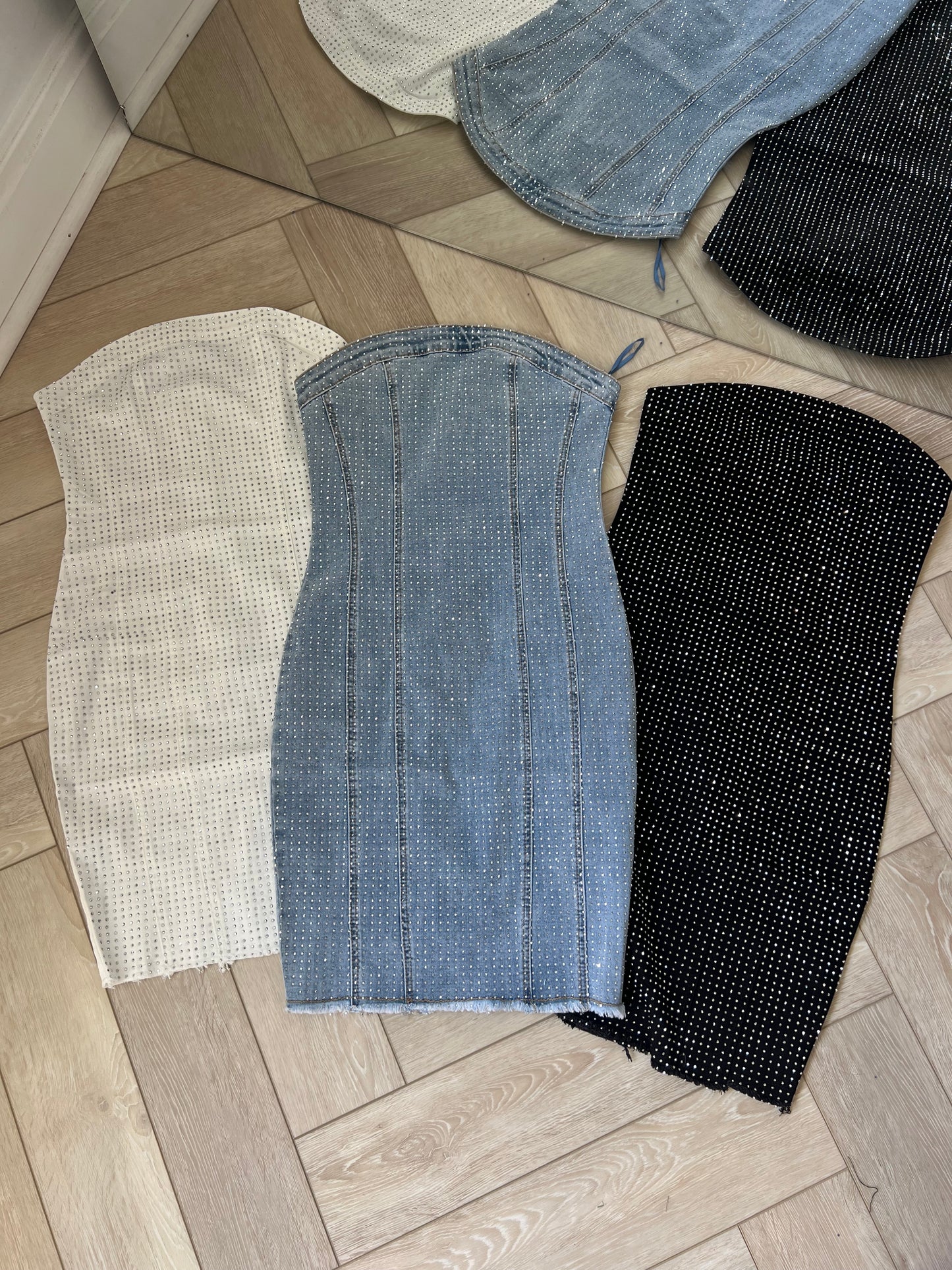 Half Diamanté Denim Dress
