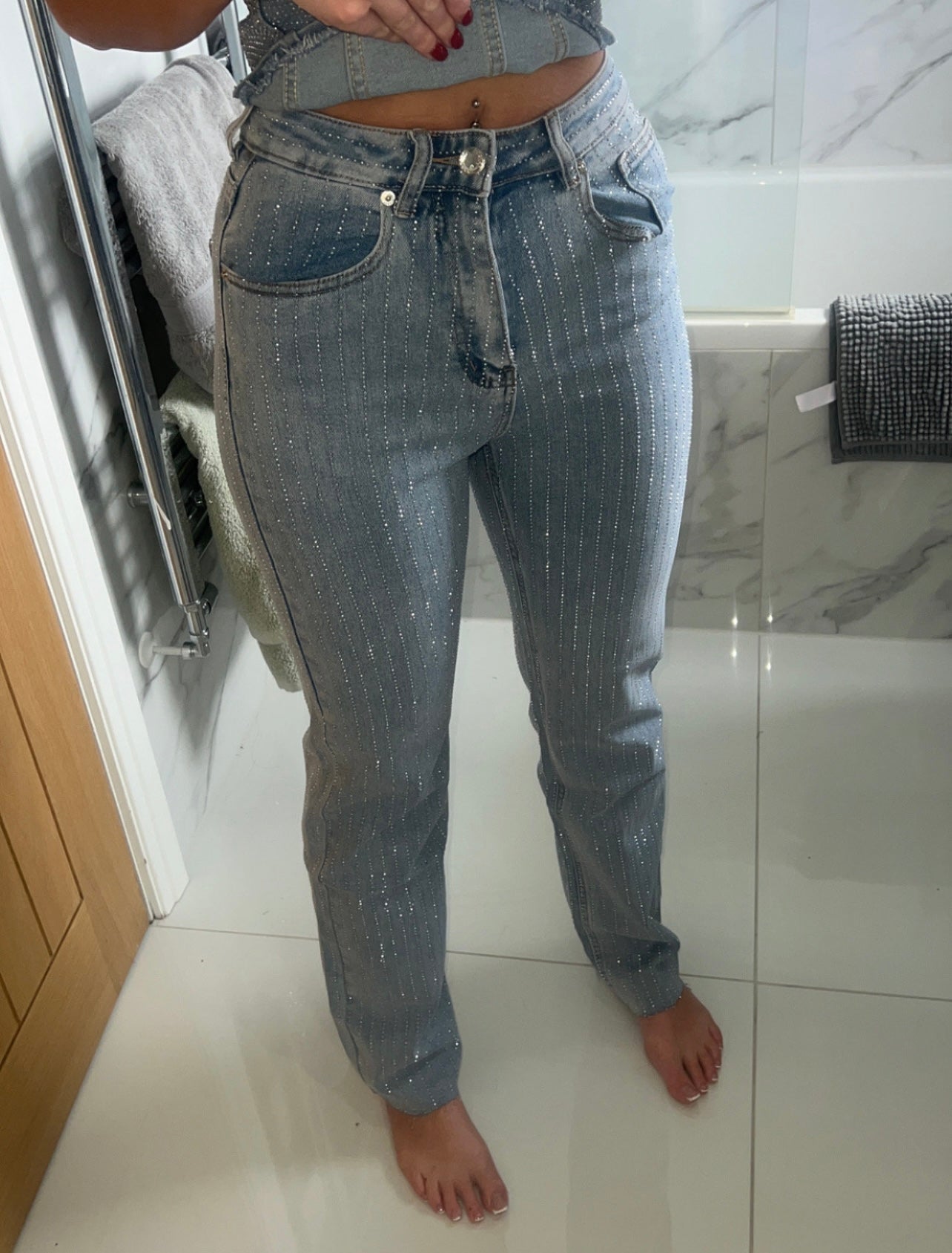 Blue Striped Diamanté Jeans