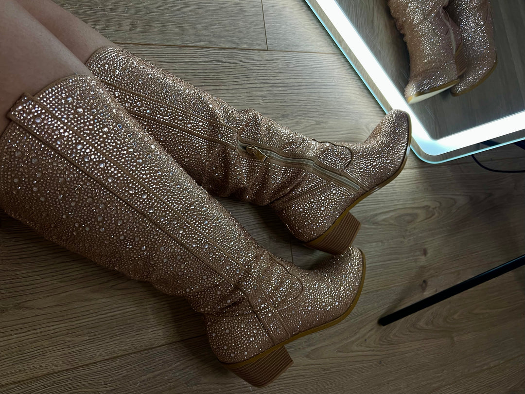 Rose Gold Diamanté Cowgirl Boots (4 WEEK PRE-ORDER)