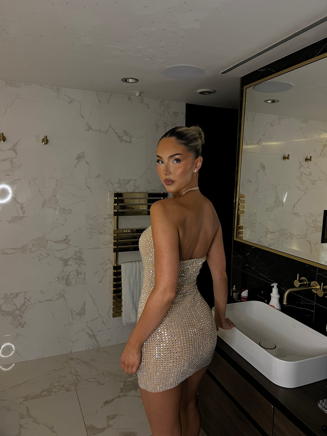 Champagne Diamanté Halter Mini Dress (First Release)