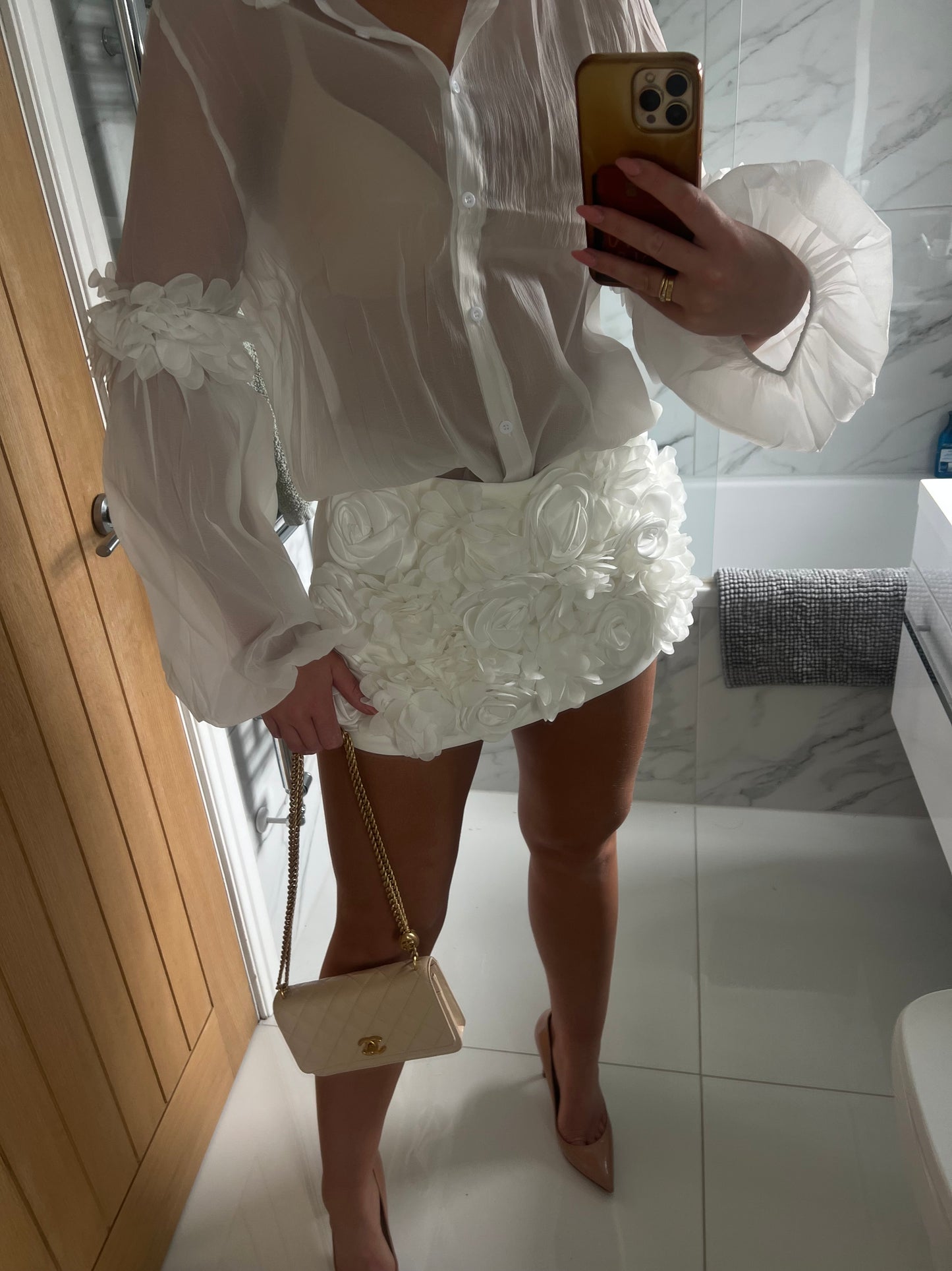 White 3D Rose Skort