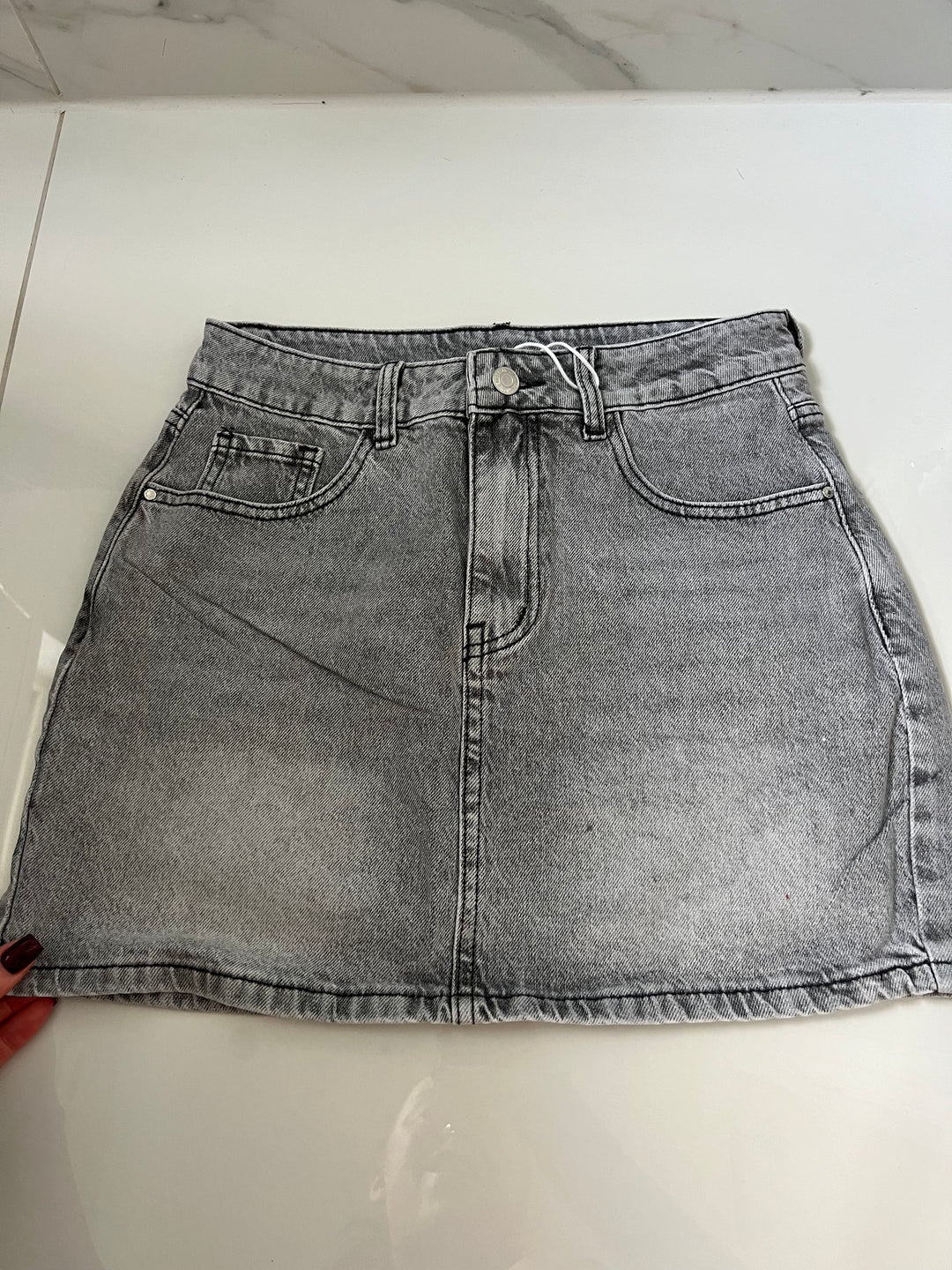 Grey Pink Diamanté Pocket Mini Skirt