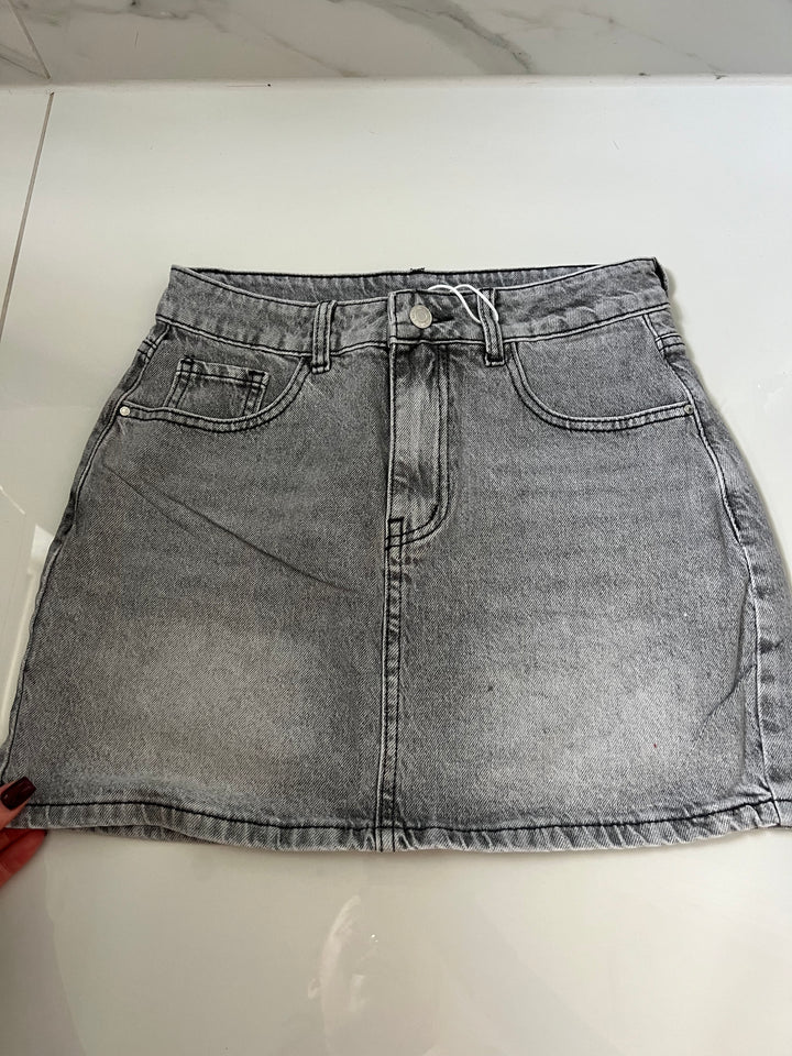 Grey Pink Diamanté Pocket Mini Skirt