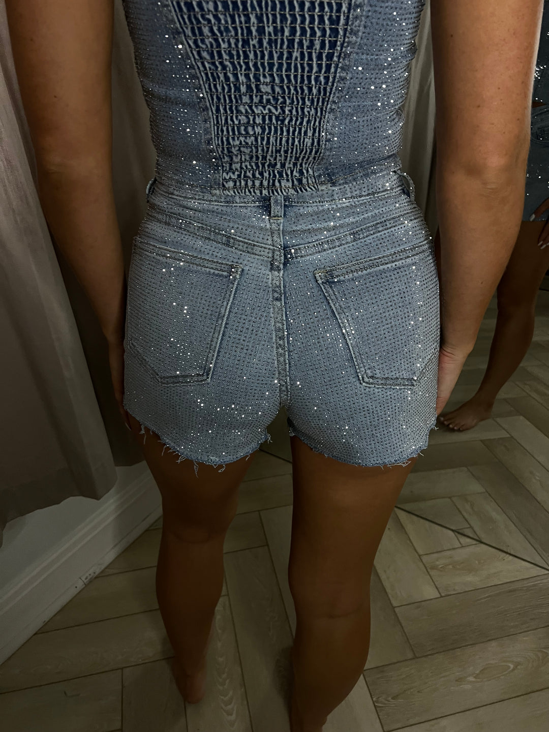 Light Blue Stretchy Diamanté Denim Shorts