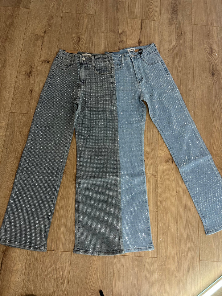 Petite Full Diamanté Straight Leg Jeans