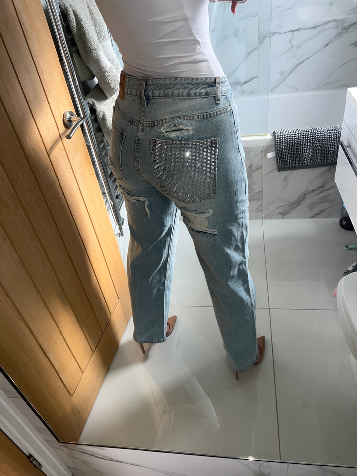 Party In The Back Jeans (Acid Wash Blue/Silver)