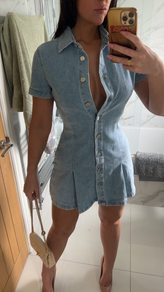 Cap Sleeve Denim Mini Dress