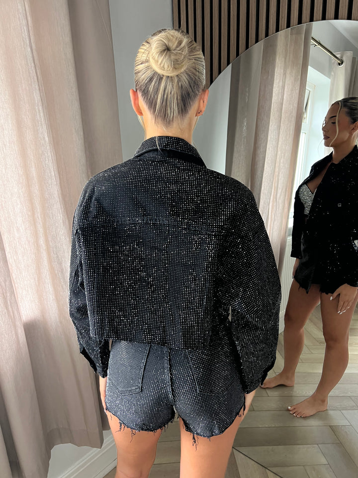 Black Cropped Diamanté Jacket