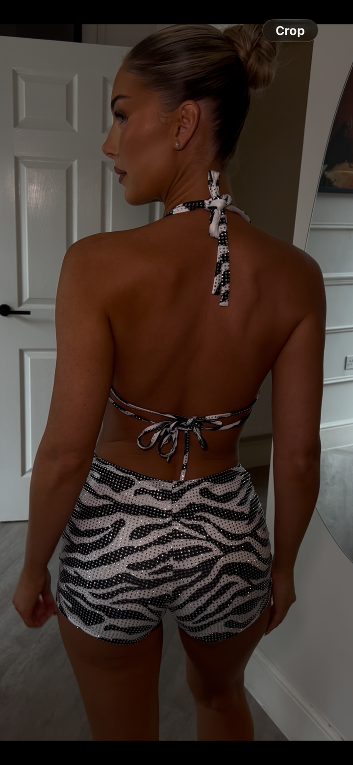 Zebra Diamanté Cowl Neck Short Set (First Release)