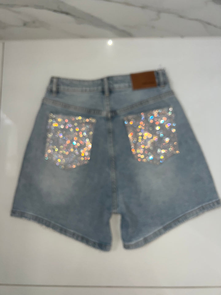 Rainbow Diamanté Pocket Extra Length Shorts