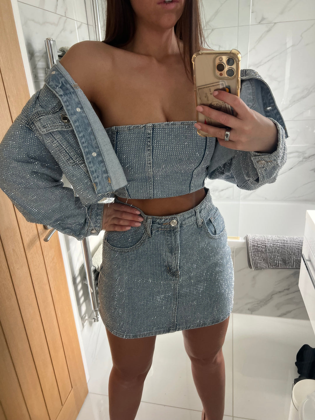 Light Blue Matching Silver Diamanté Skirt