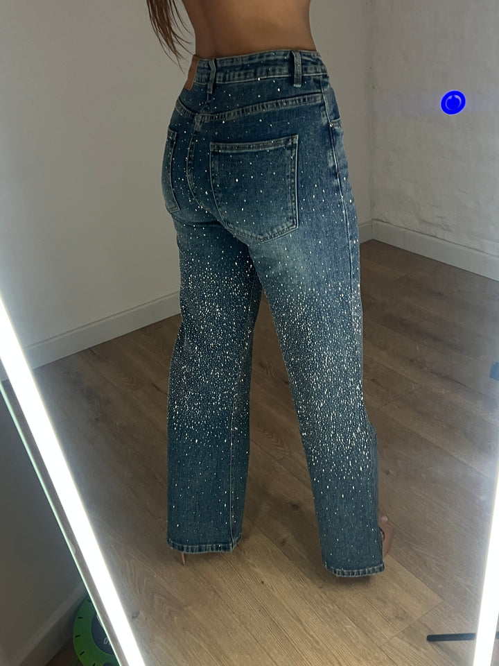 Dark Blue Middle Detail Diamanté Jeans