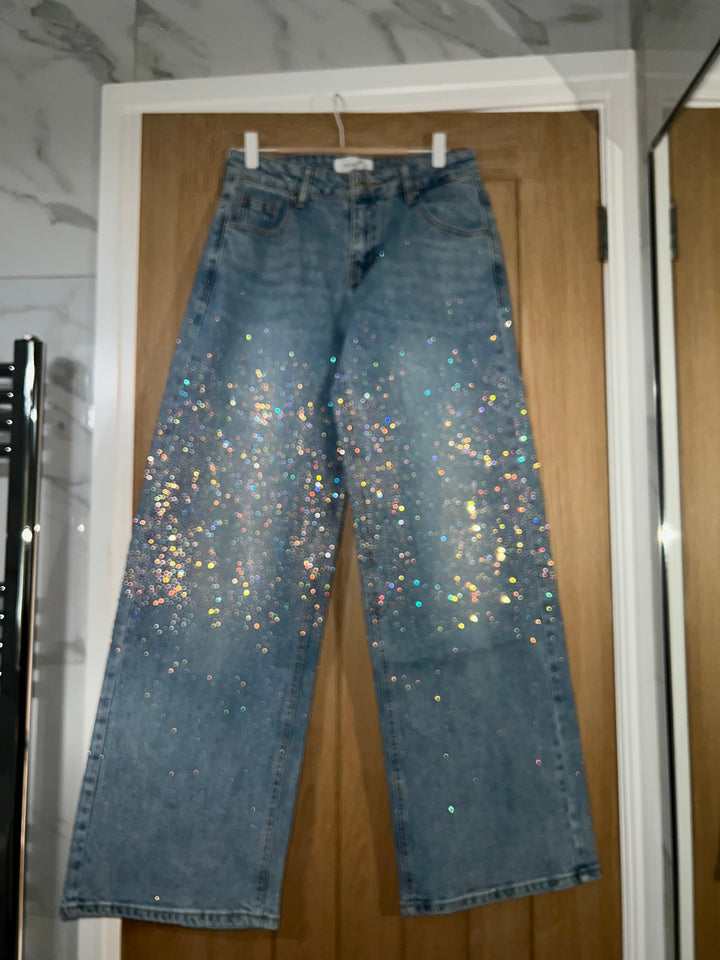 Rainbow Diamanté Middle Detail Jeans