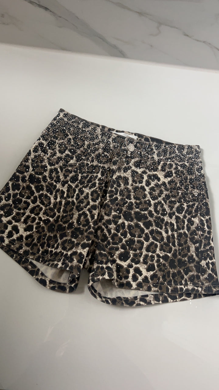 Diamanté Leopard Print Denim Shorts