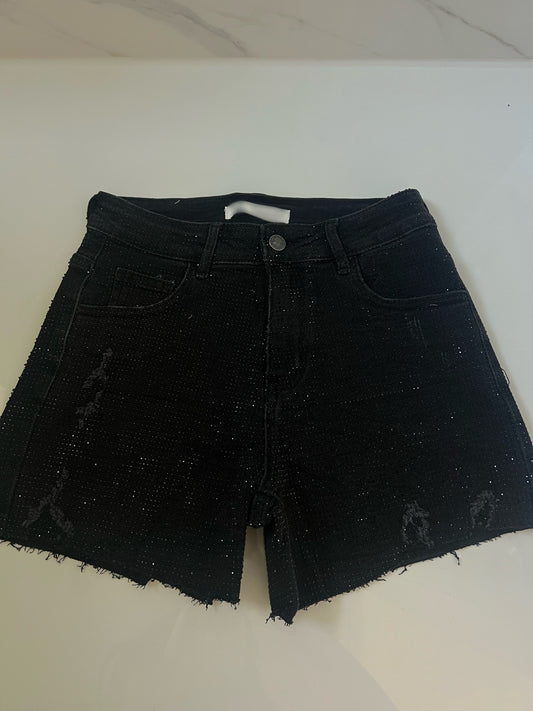 Black Stretchy Diamanté Shorts