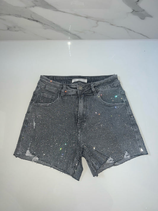 Grey Stretchy Diamanté Shorts