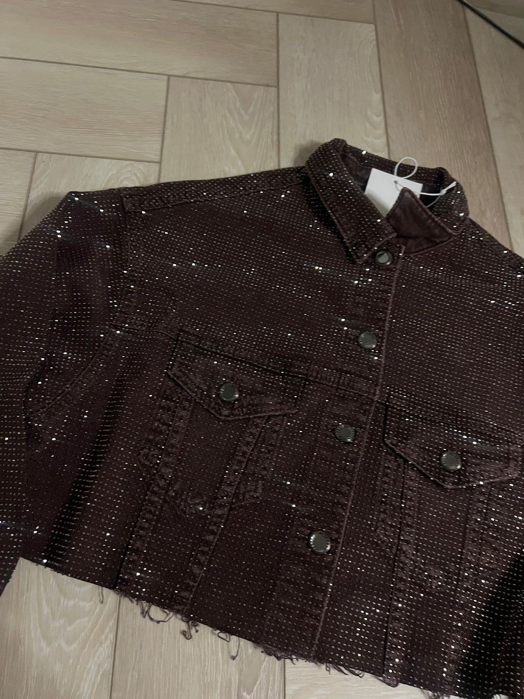Chocolate Brown Diamanté Denim Jacket