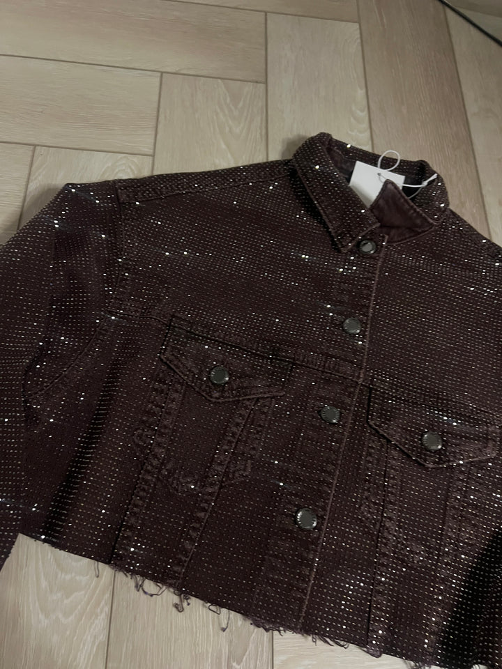 Chocolate Brown Diamanté Denim Jacket