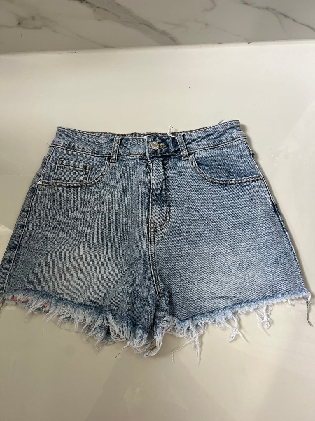 Mid Blue Pink Diamanté Pocket Shorts