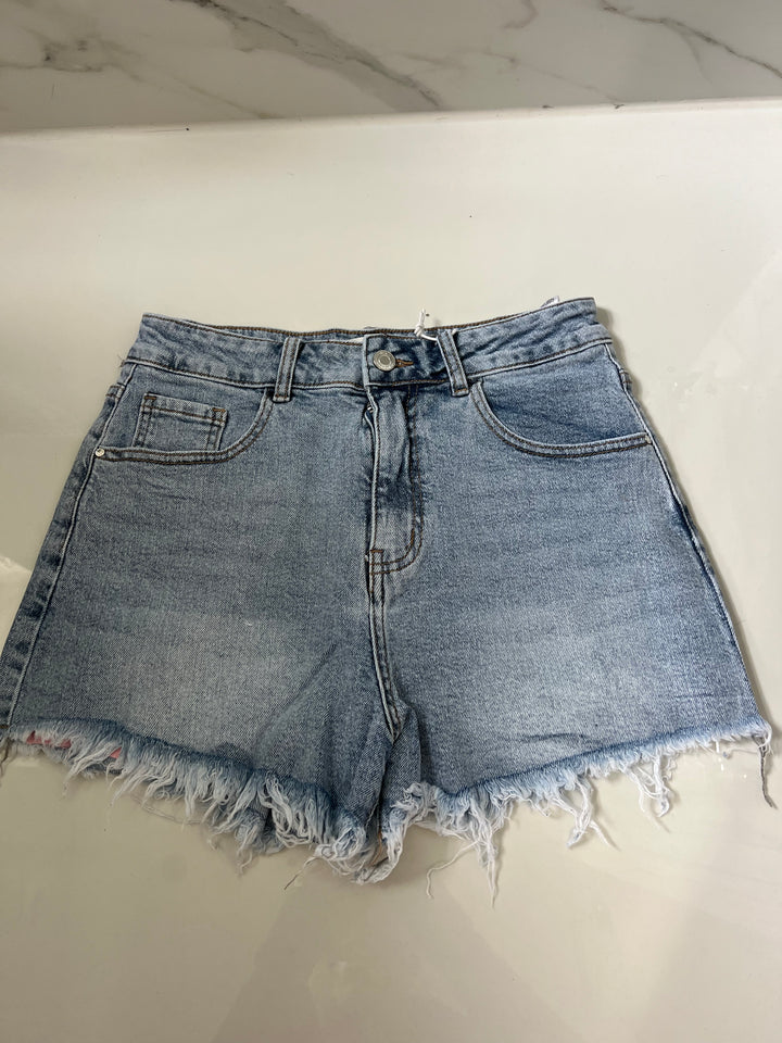 Mid Blue Pink Diamanté Pocket Shorts