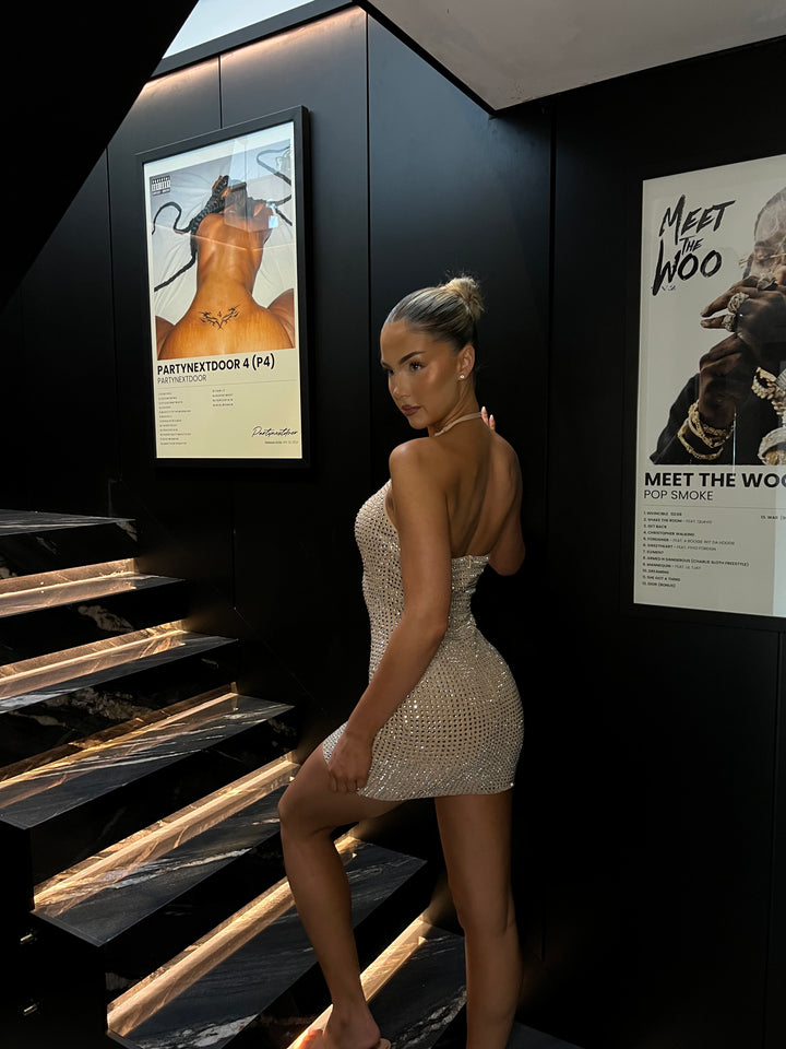 Champagne Diamanté Halter Mini Dress (First Release)