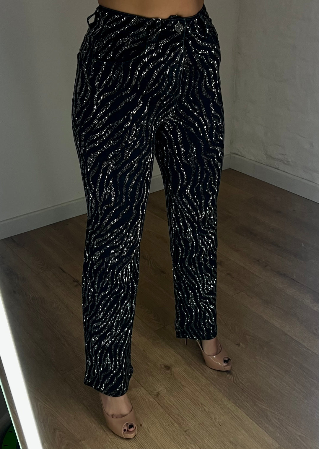 Super Stretch Zebra Diamanté Wide Leg Jeans